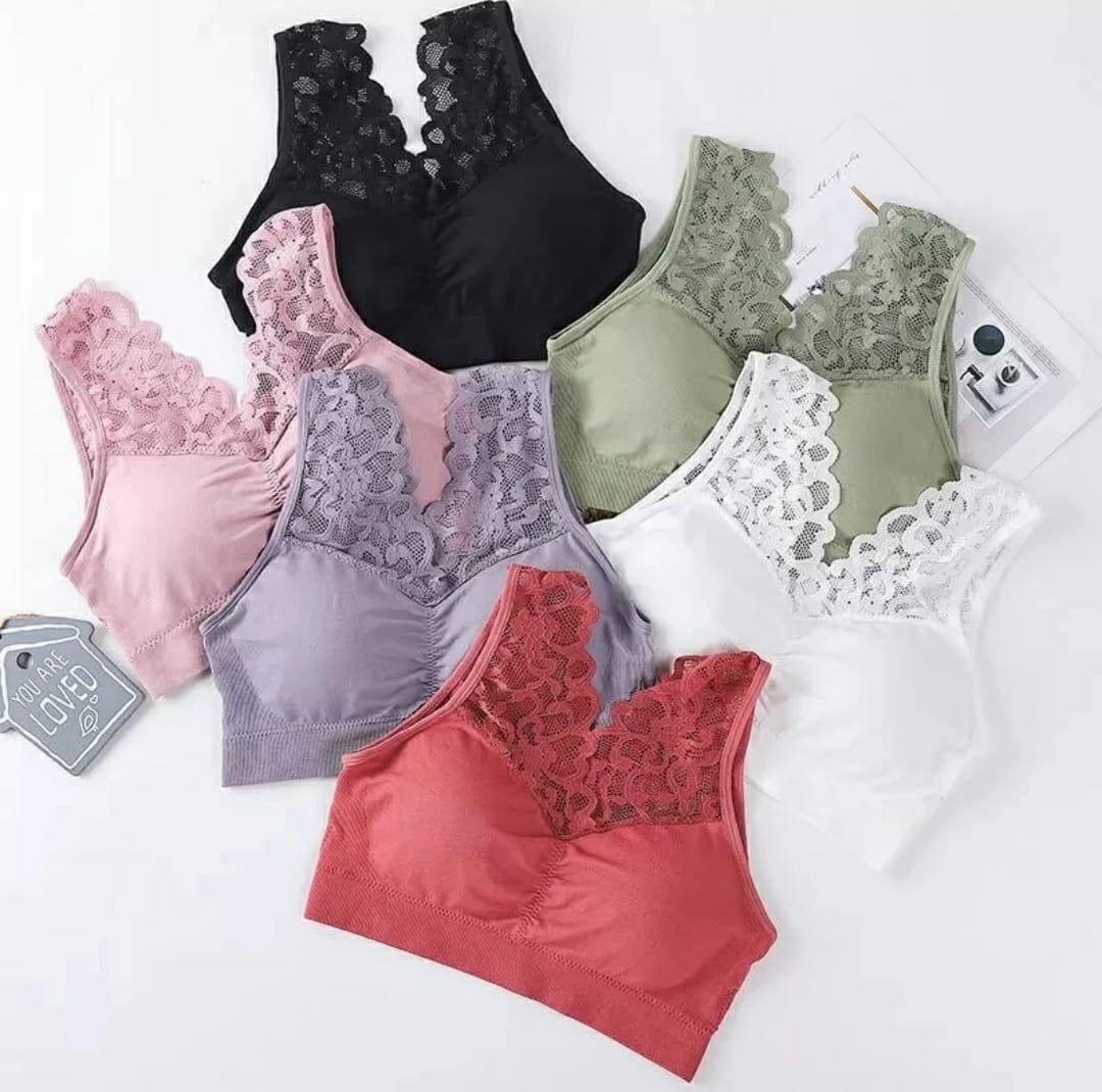 Pack of 2 Imported Lace Bra Top Women Wireless Underwear Lingerie