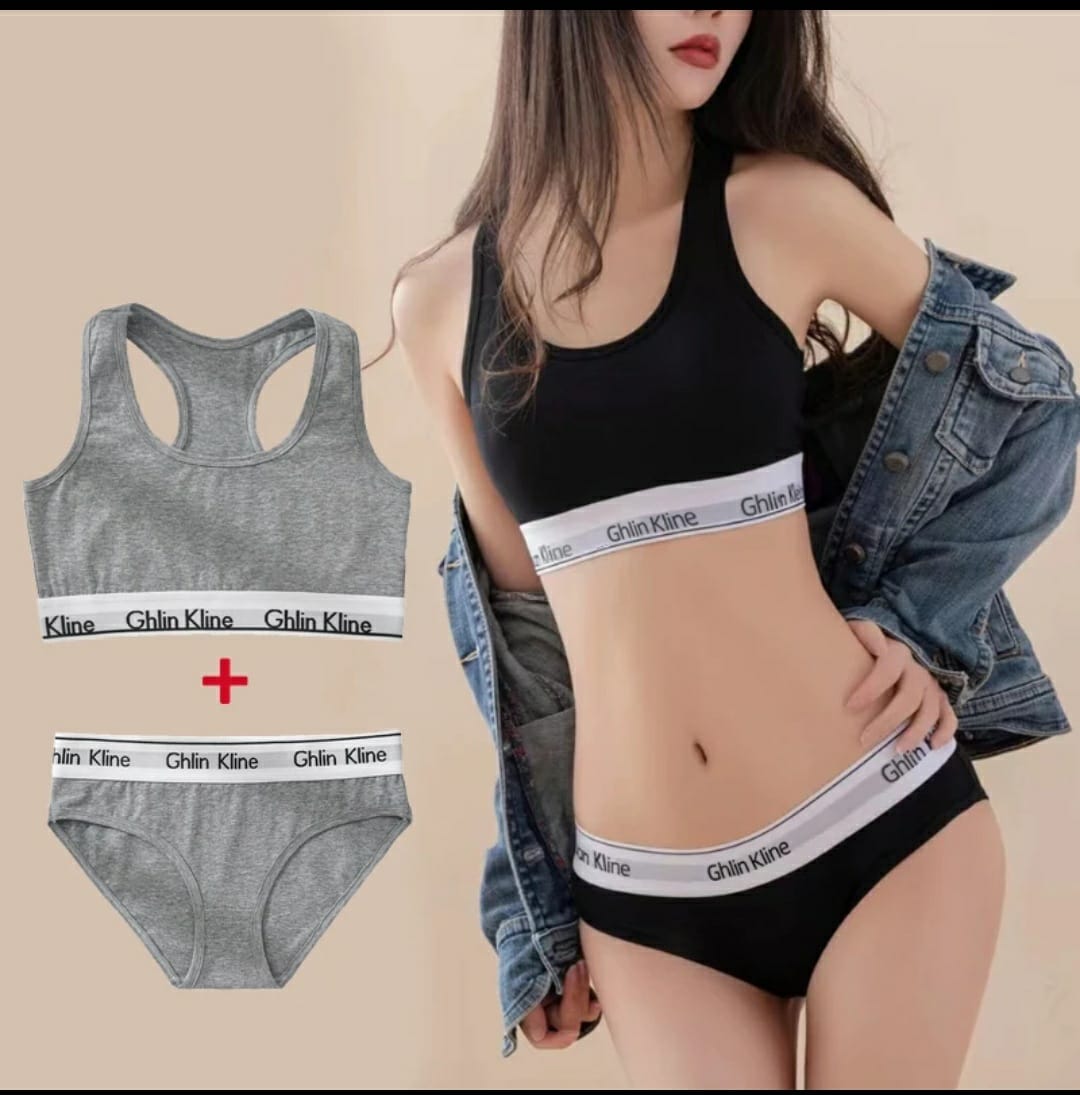 Pack of 2 Underwear With Bra Set For Female Cotton Sports Girl Tank Top And Kit