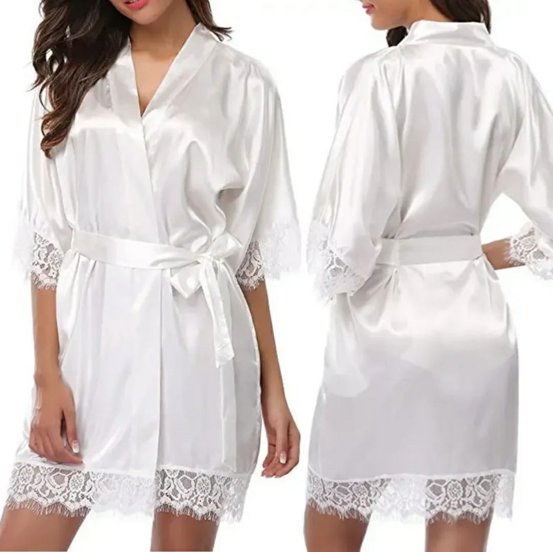 Womens V-Neck Ice Silk Sexy Lace Bathrobe Pajamas Large Size Female Soft and Comfortable Solid Color Sleepwear Bathrobe Pajamas