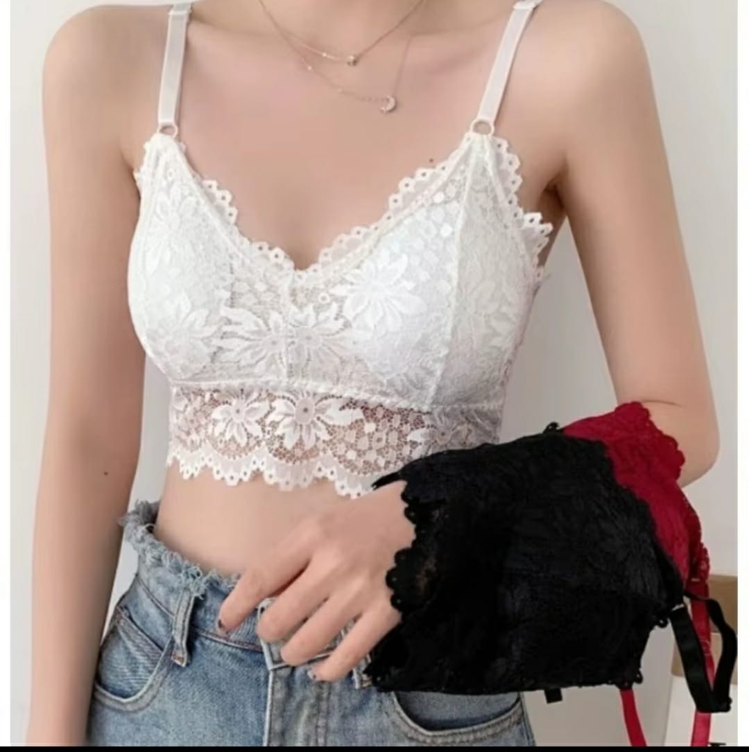 Pack Of 3 Imported Girls Cotton Lace Spandex Wire Free Fashionable Floral Crop Tops