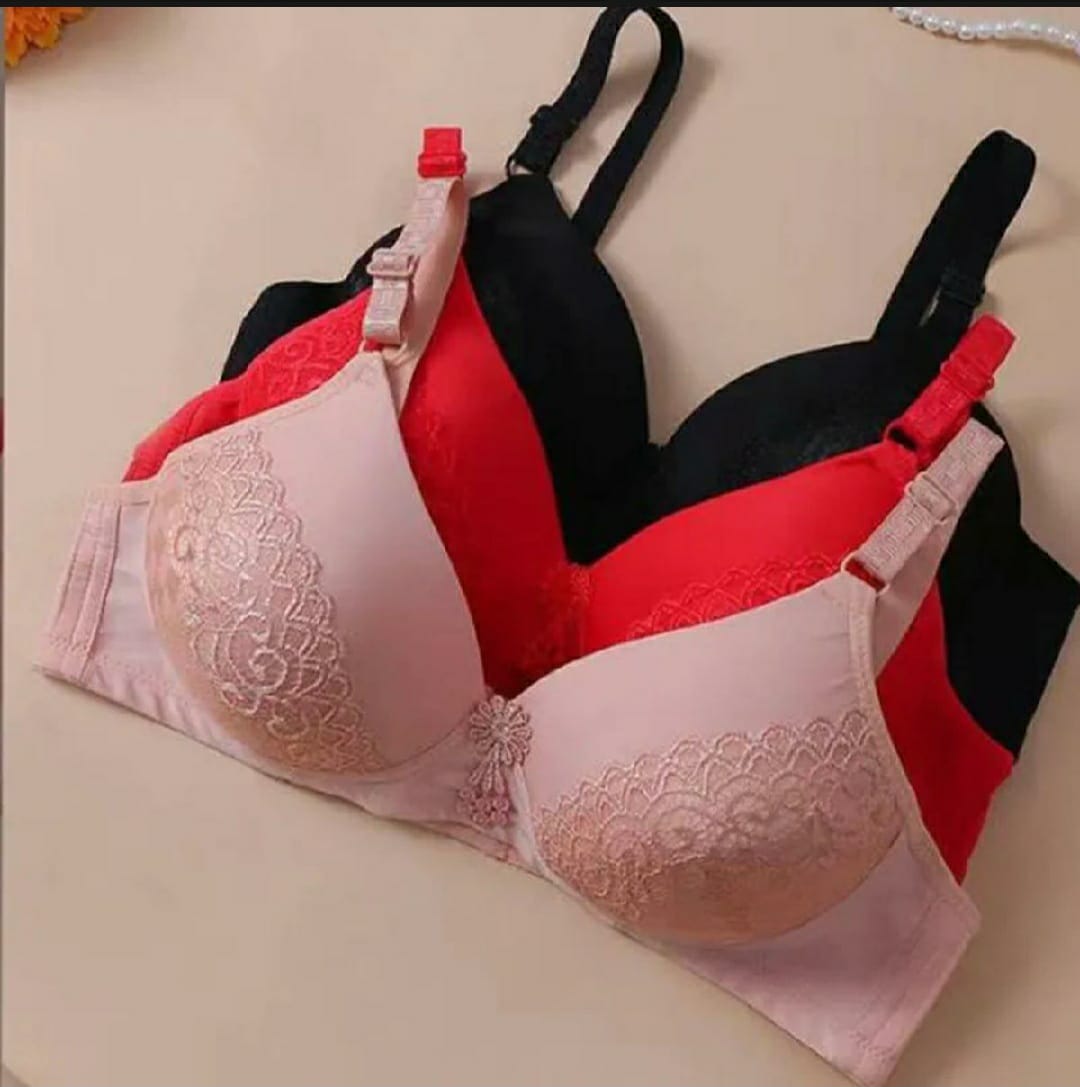 Pack Of 3 Imported Simple Soft Foam Light Padded Bras, Comfy & Breathable Push Up Bra