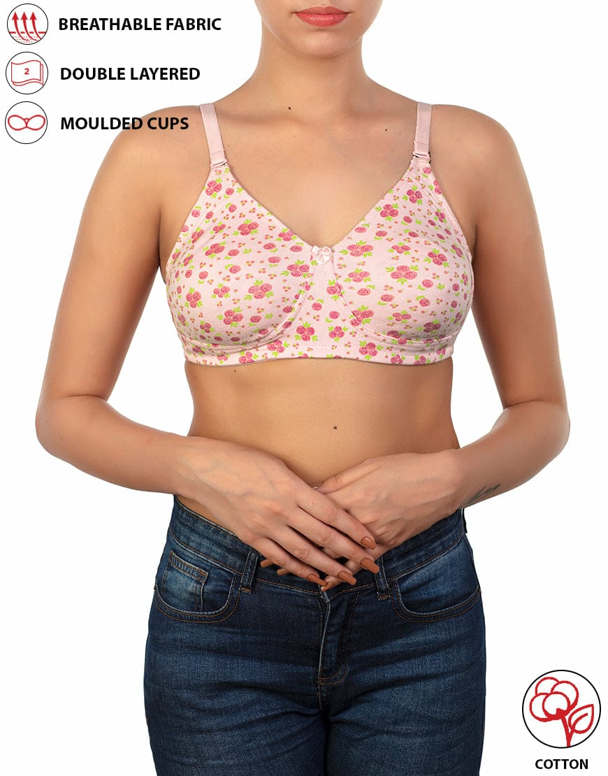 PACK OF 2 STRETCHABLE COTTON DOUBLE LAYERED NON WIRED PRINTED BRA