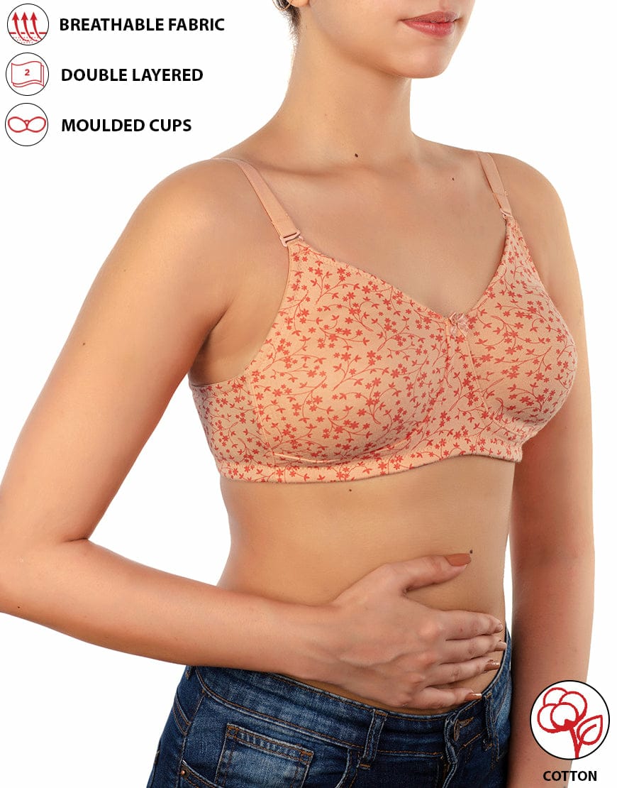 PACK OF 2 STRETCHABLE COTTON DOUBLE LAYERED NON WIRED PRINTED BRA