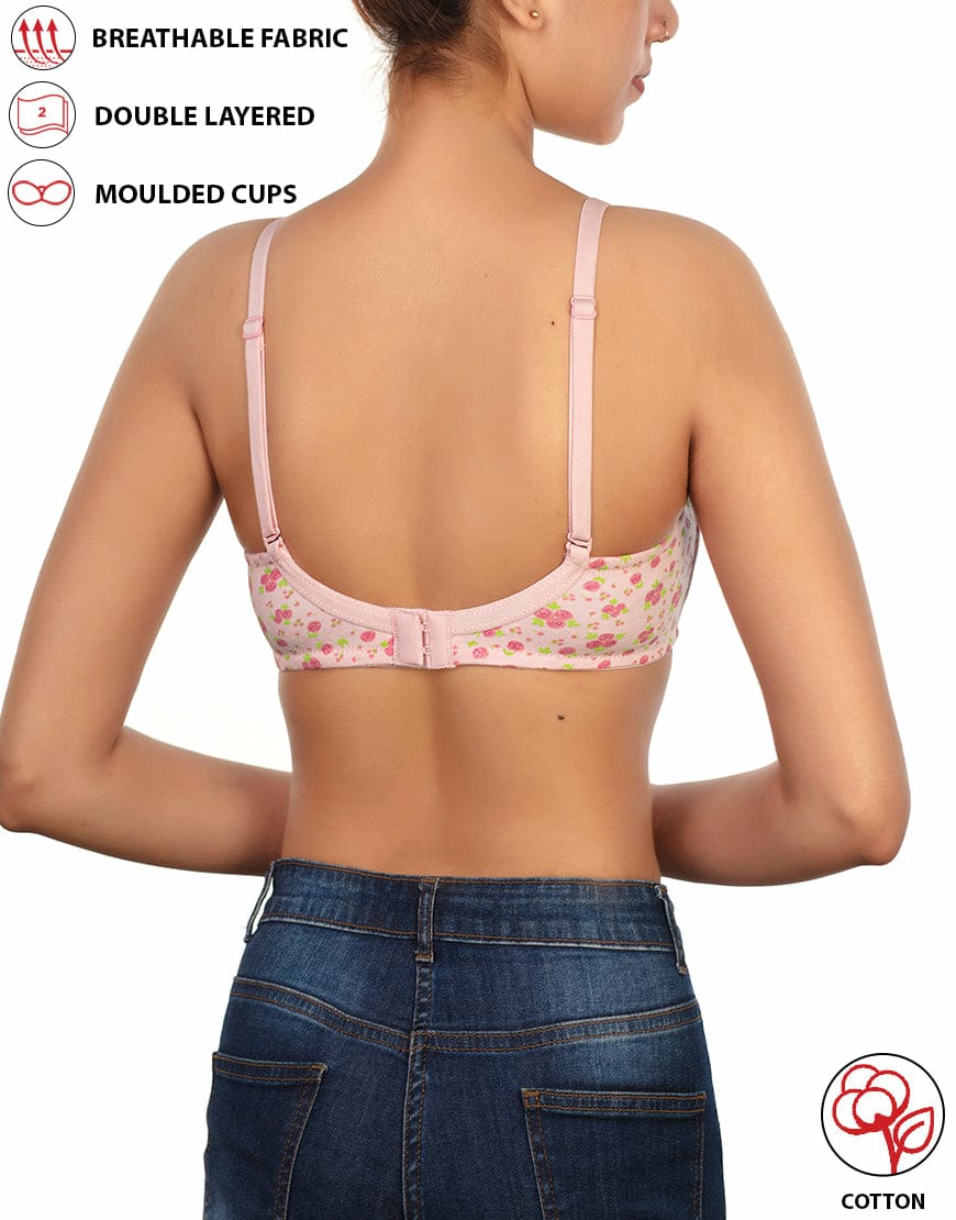 PACK OF 2 STRETCHABLE COTTON DOUBLE LAYERED NON WIRED PRINTED BRA